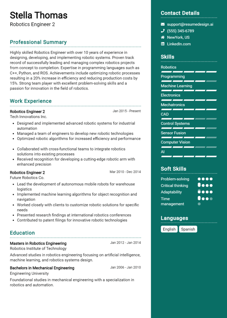 20 Robotics Engineer Resume Examples And Templates for 2025