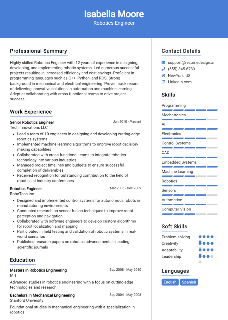 20 Robotics Engineer Resume Examples And Templates for 2025