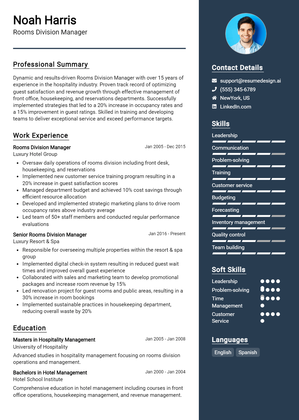 Rooms Division Manager Resume Example