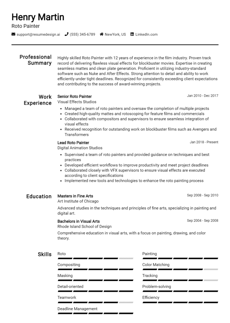 14 Roto Painter Resume Examples And Templates for 2025: Best Tips