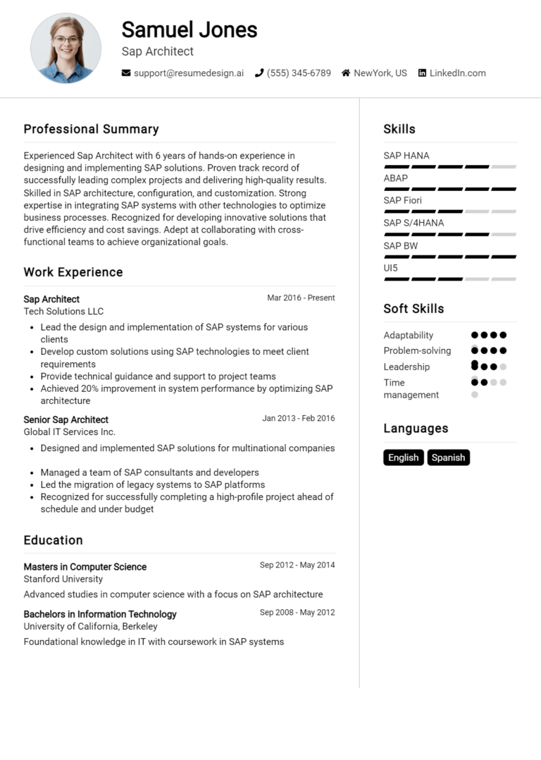 14 SAP Consultant Resume Examples And Templates for 2025 - ResumeDesign.ai