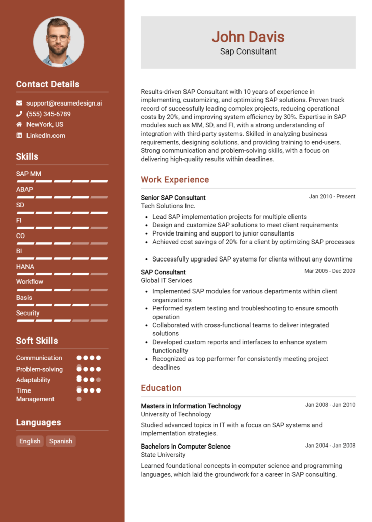 Sap Consultant Resume Example