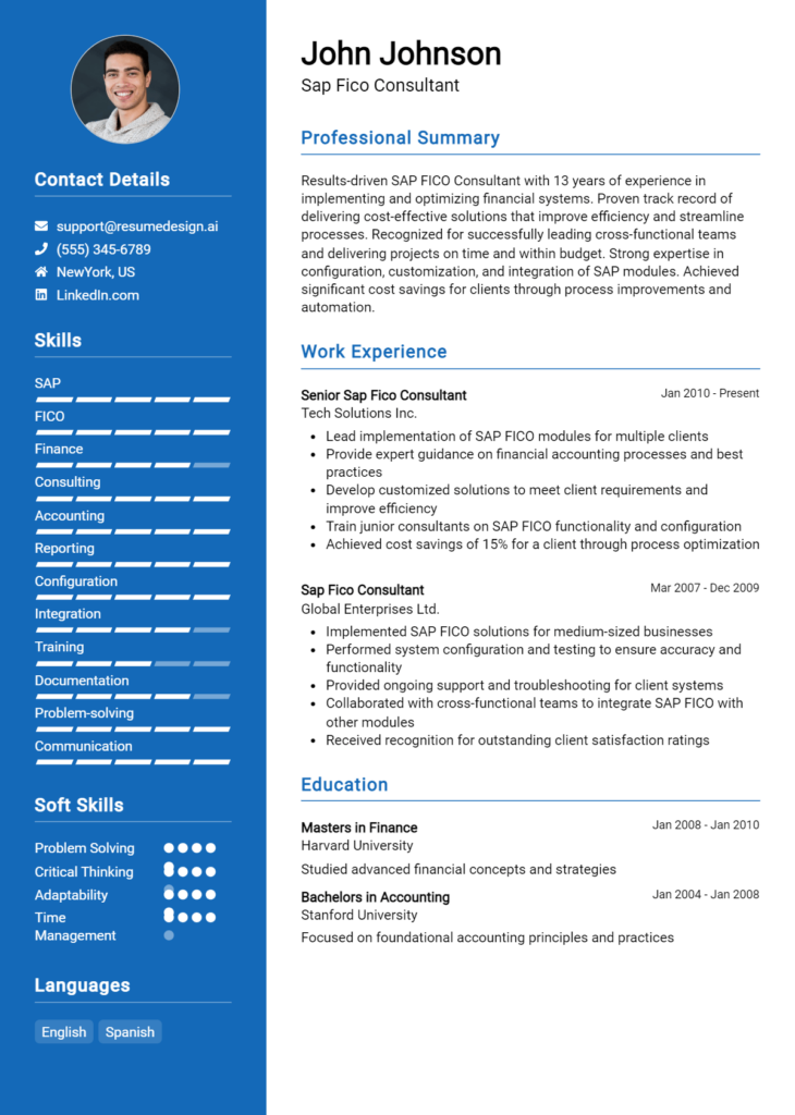 Sap Fico Consultant Resume Example