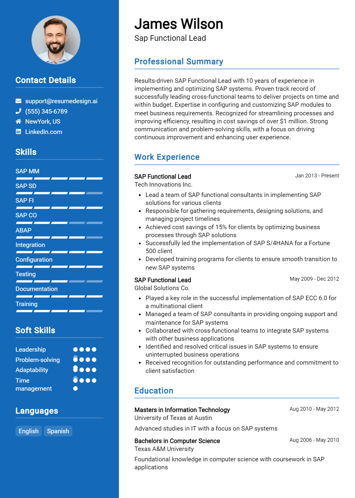 Sap Functional Lead Resume Example