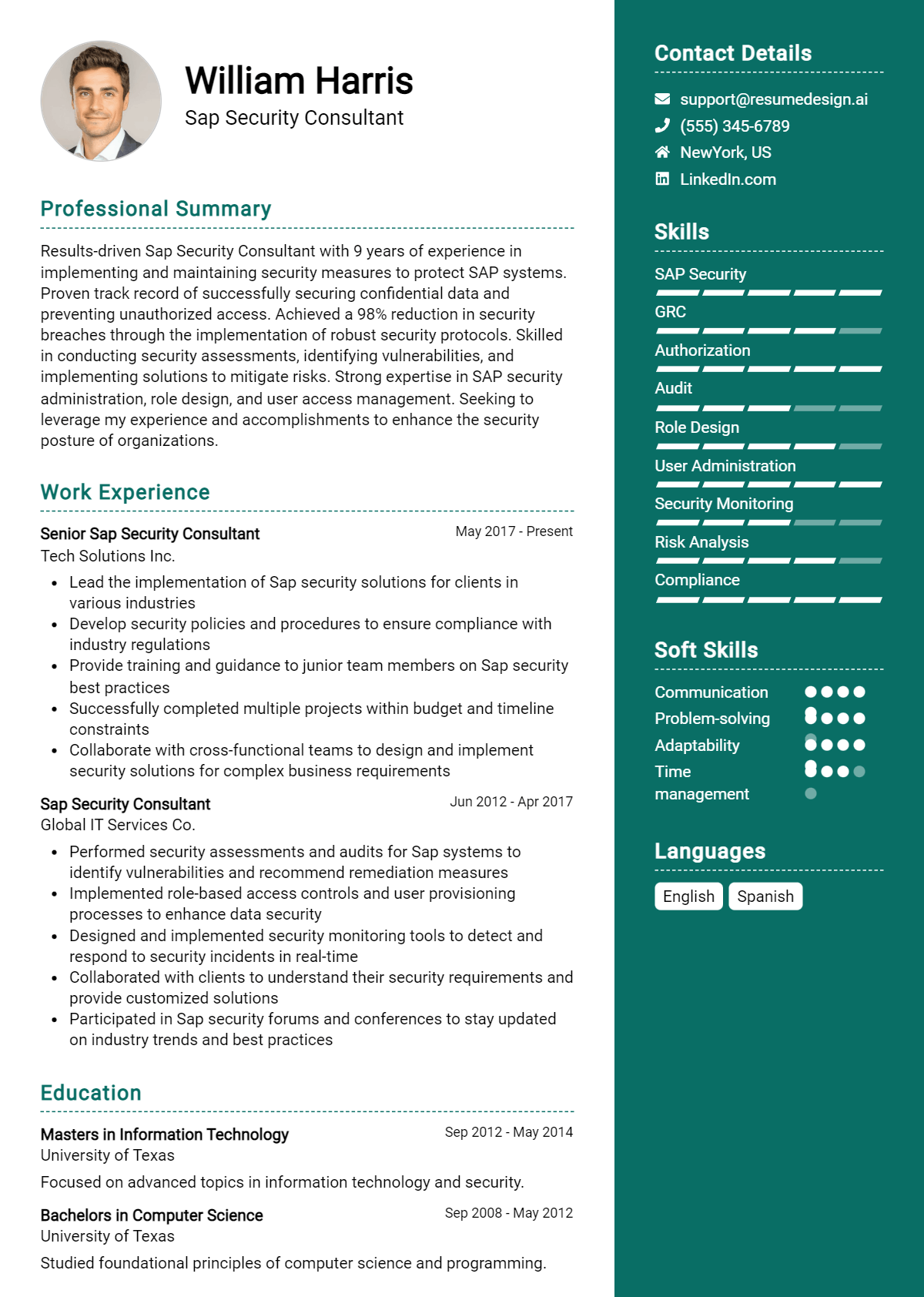 Sap Security Consultant Resume Example