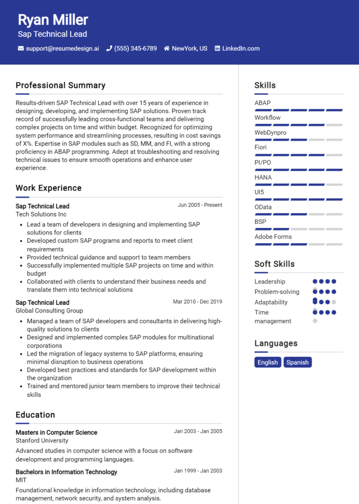 Sap Technical Lead Resume Example