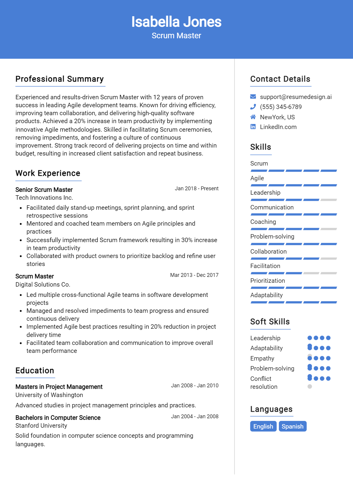 Scrum Master Resume Example