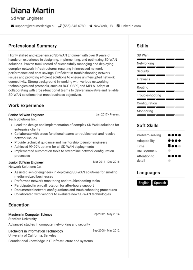 Sd Wan Engineer Resume Example