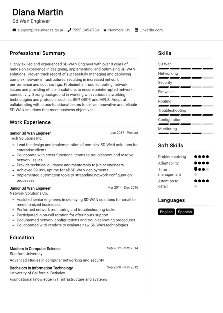 24 SD-WAN Engineer Resume Examples And Templates for 2025