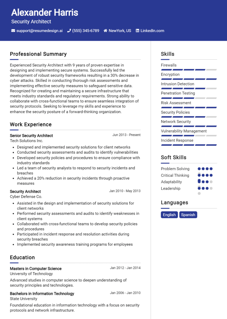24 Security Architect Resume Examples And Templates for 2025