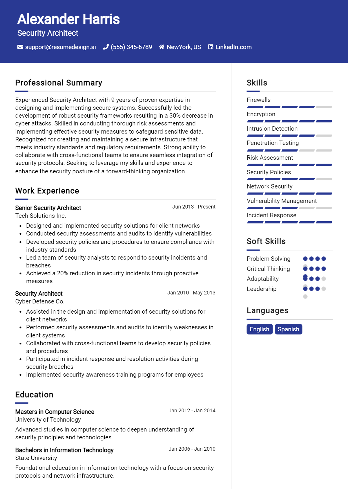 Security Architect Resume Example