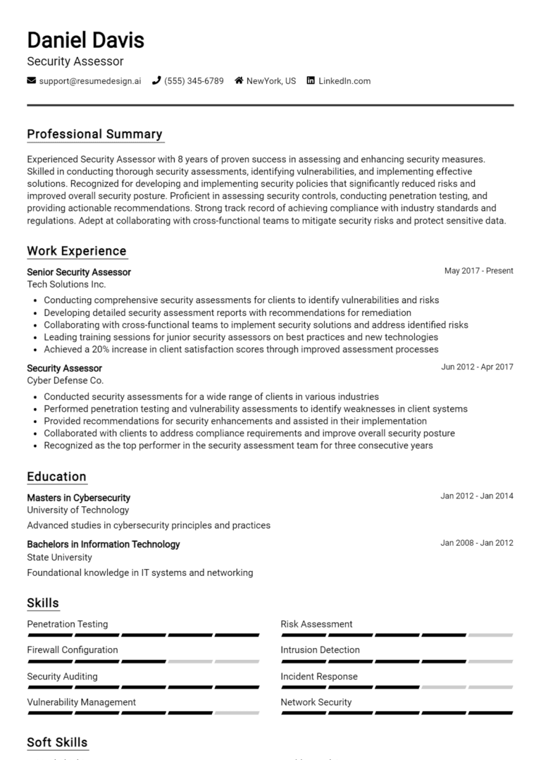 24 Security Assessor Resume Examples And Templates for 2025: Best Tips