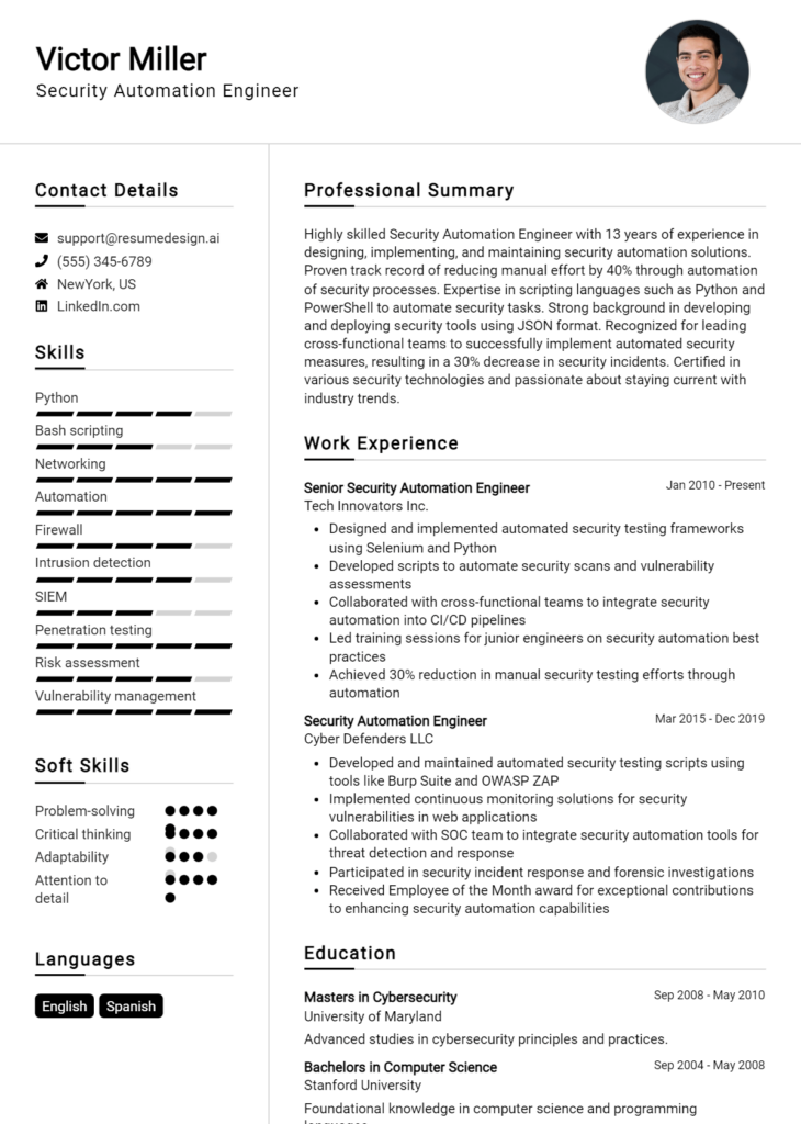 Security Automation Engineer Resume Example