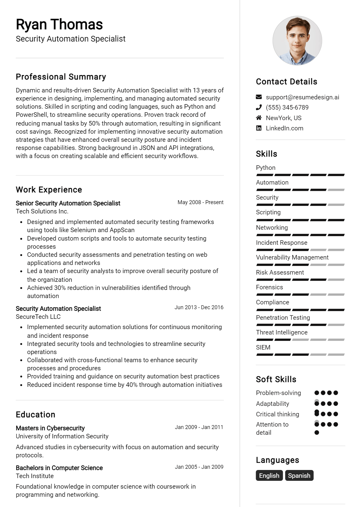 Security Automation Specialist Resume Example