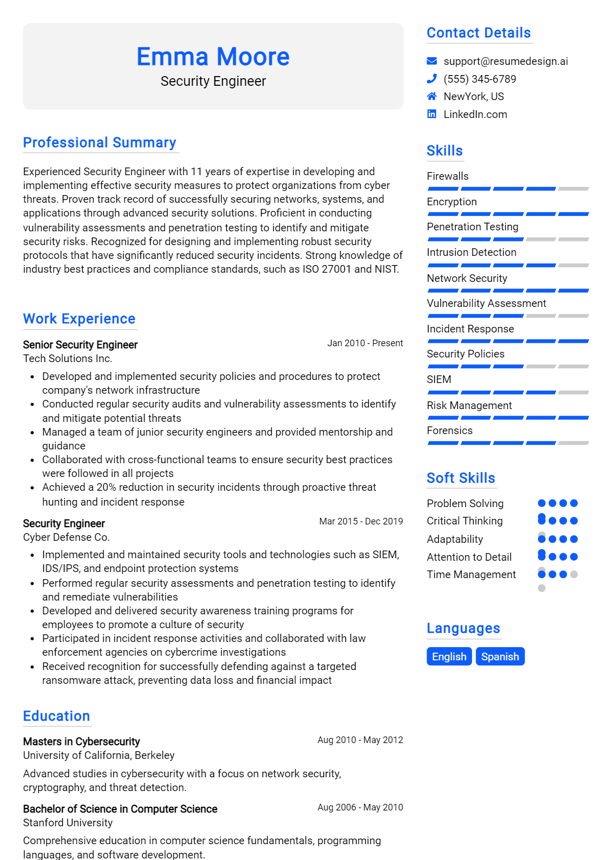 Security Engineer Resume Example