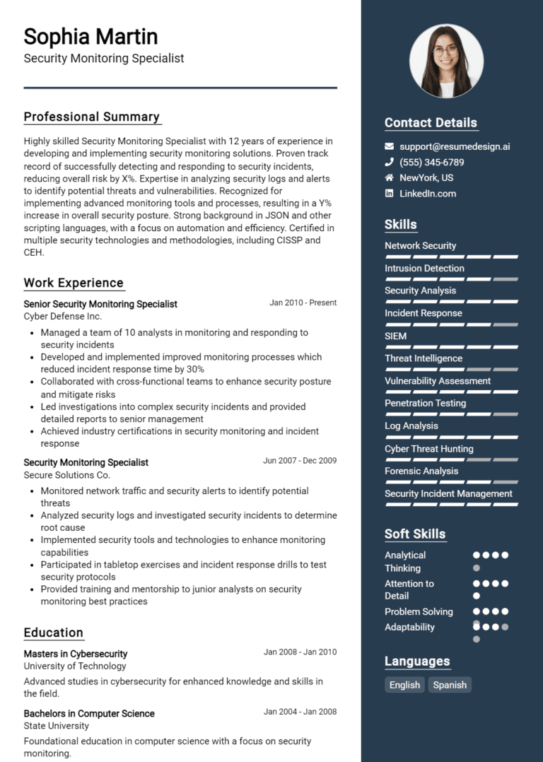 24 Security Monitoring Specialist Resume Examples And Templates for 2025 [Guide]