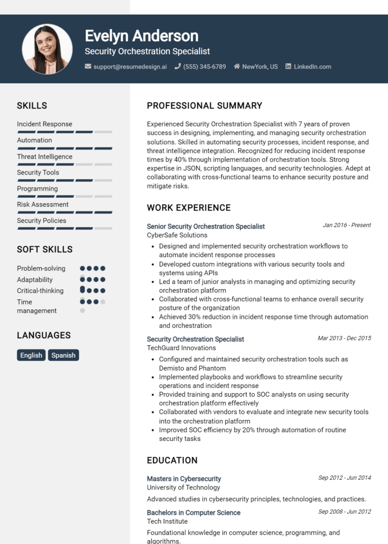 24 Security Orchestration Specialist Resume Examples And Templates for 2025