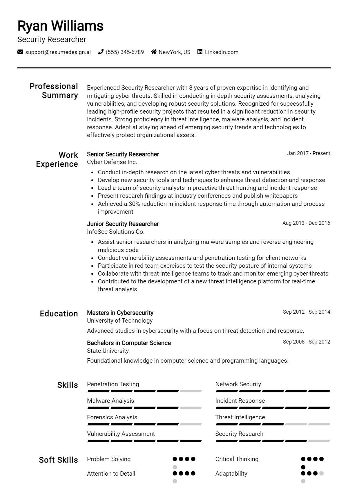 Security Researcher Resume Example