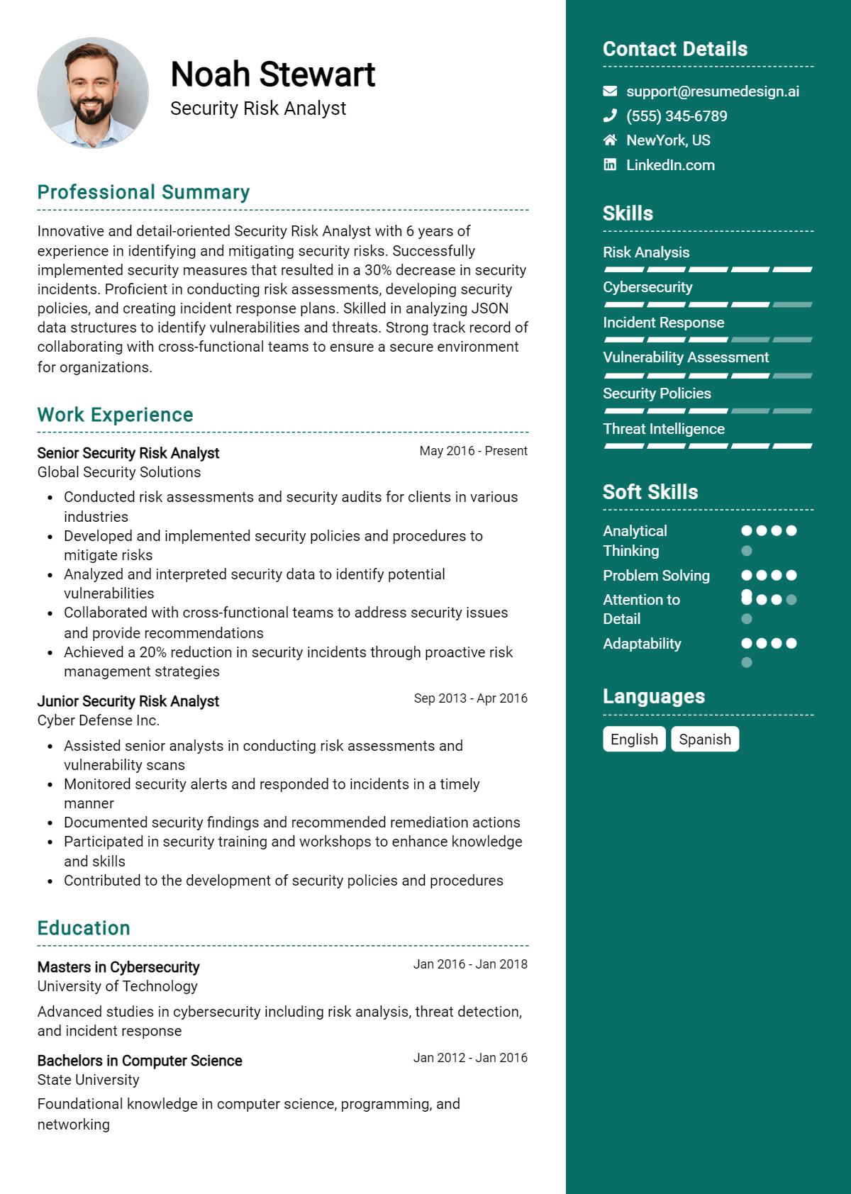 Security Risk Analyst Resume Example