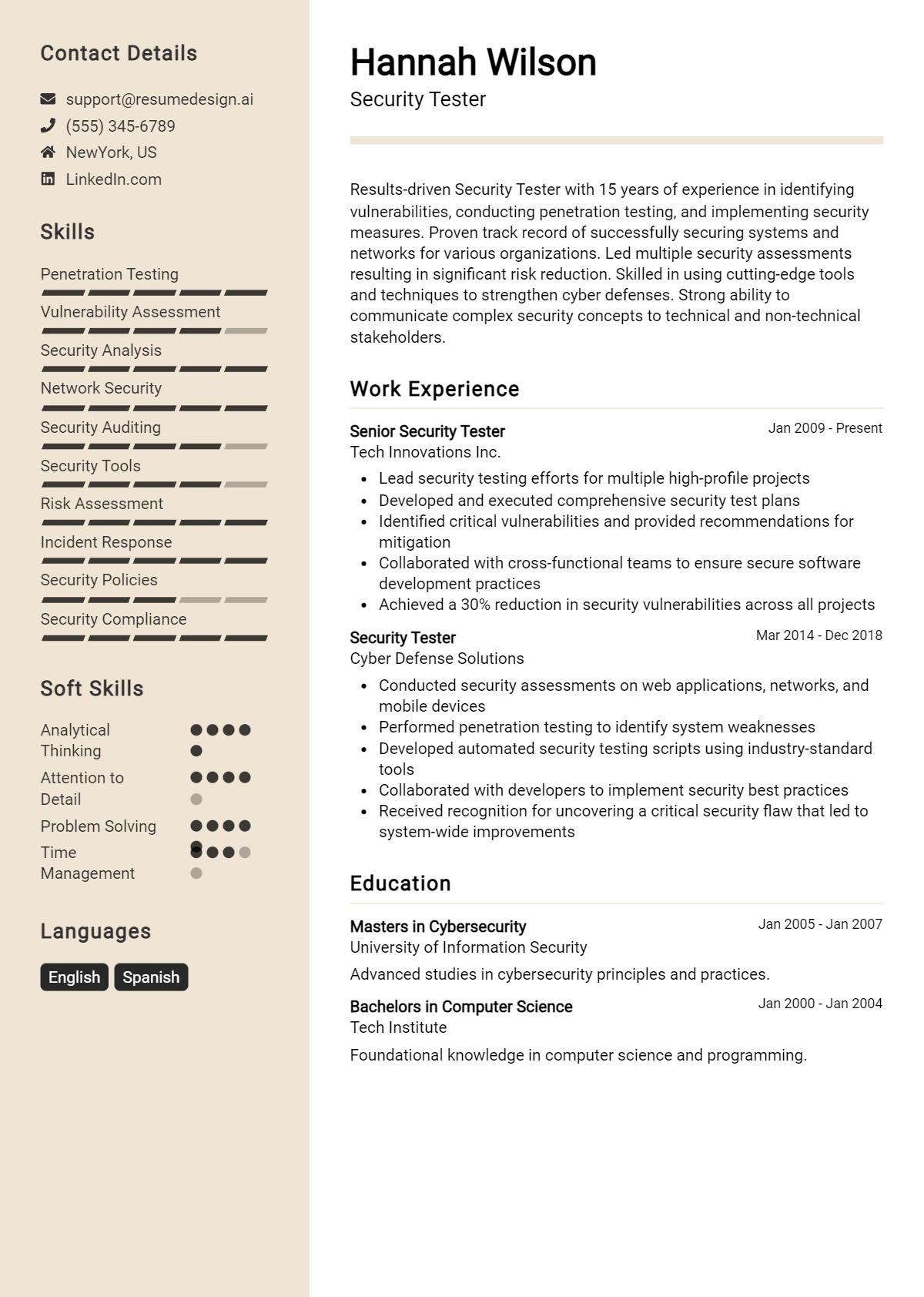 Security Tester Resume Example