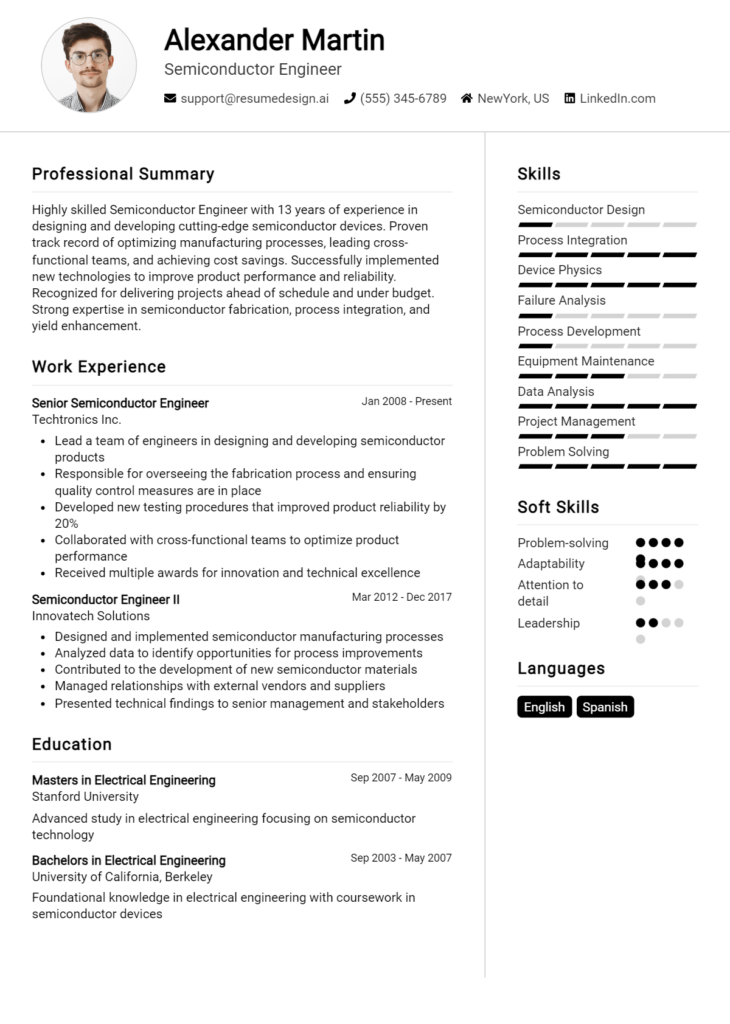 Semiconductor Engineer Resume Example