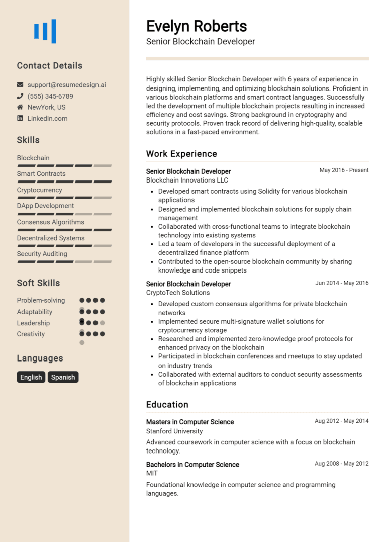 10 Senior Blockchain Developer Resume Examples And Templates for 2025