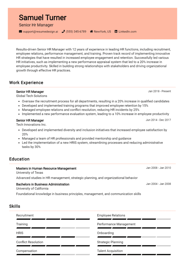 23 Senior HR Manager Resume Examples And Templates for 2025