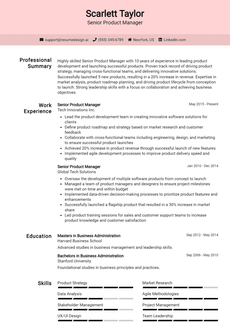 15 Senior Product Manager Resume Examples And Templates for 2025: Expert Tips