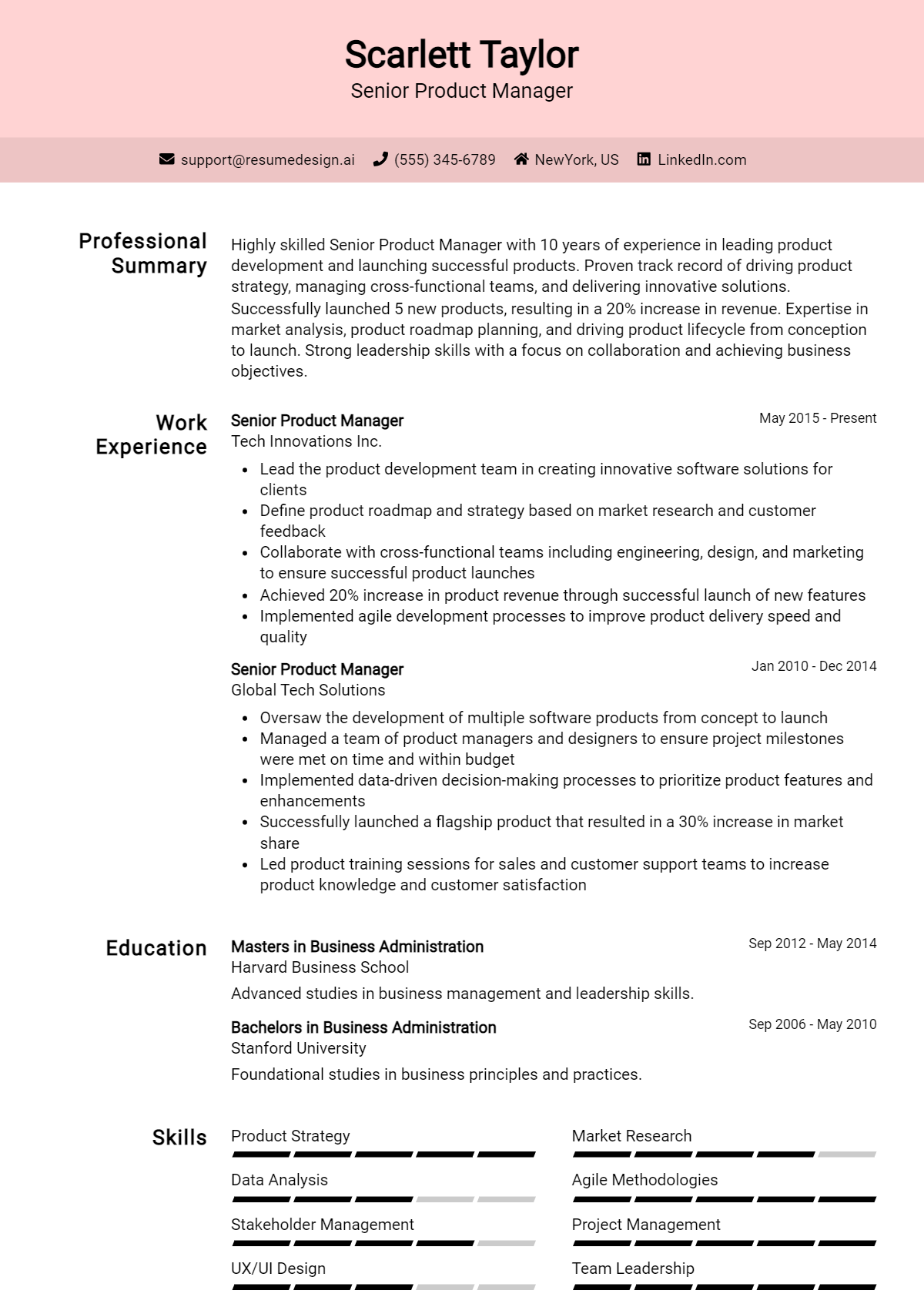 Senior Product Manager Resume Example