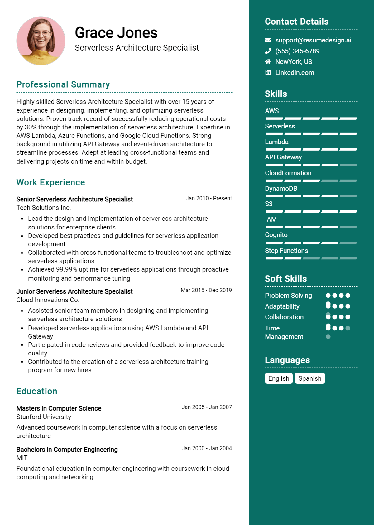 Serverless Architecture Specialist Resume Example