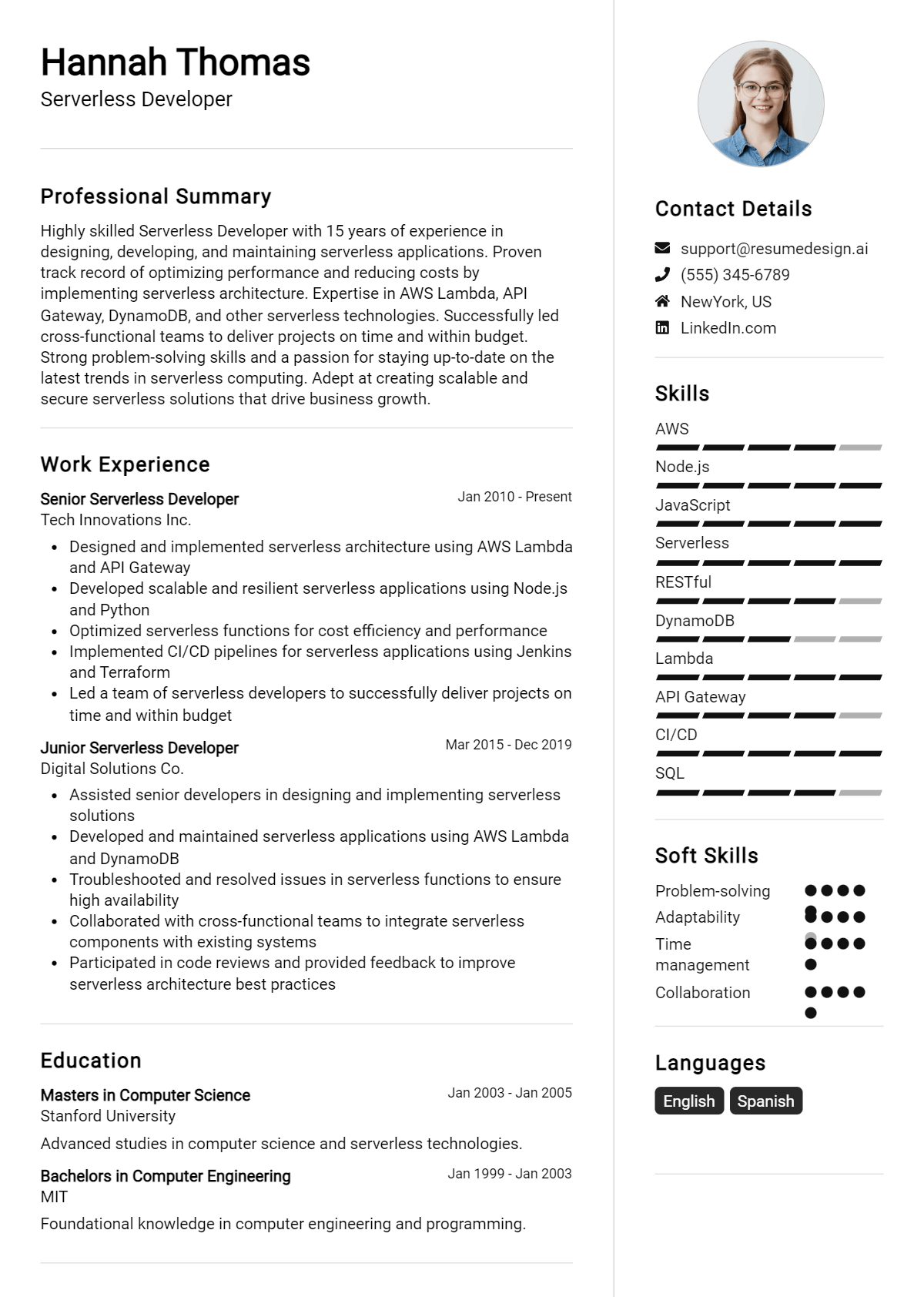 Serverless Developer Resume Example