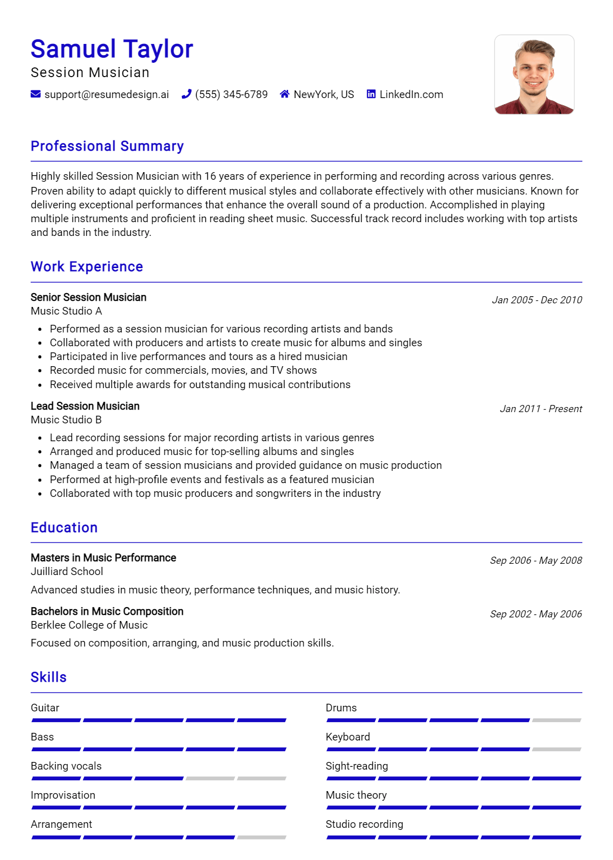 Session Musician Resume Example