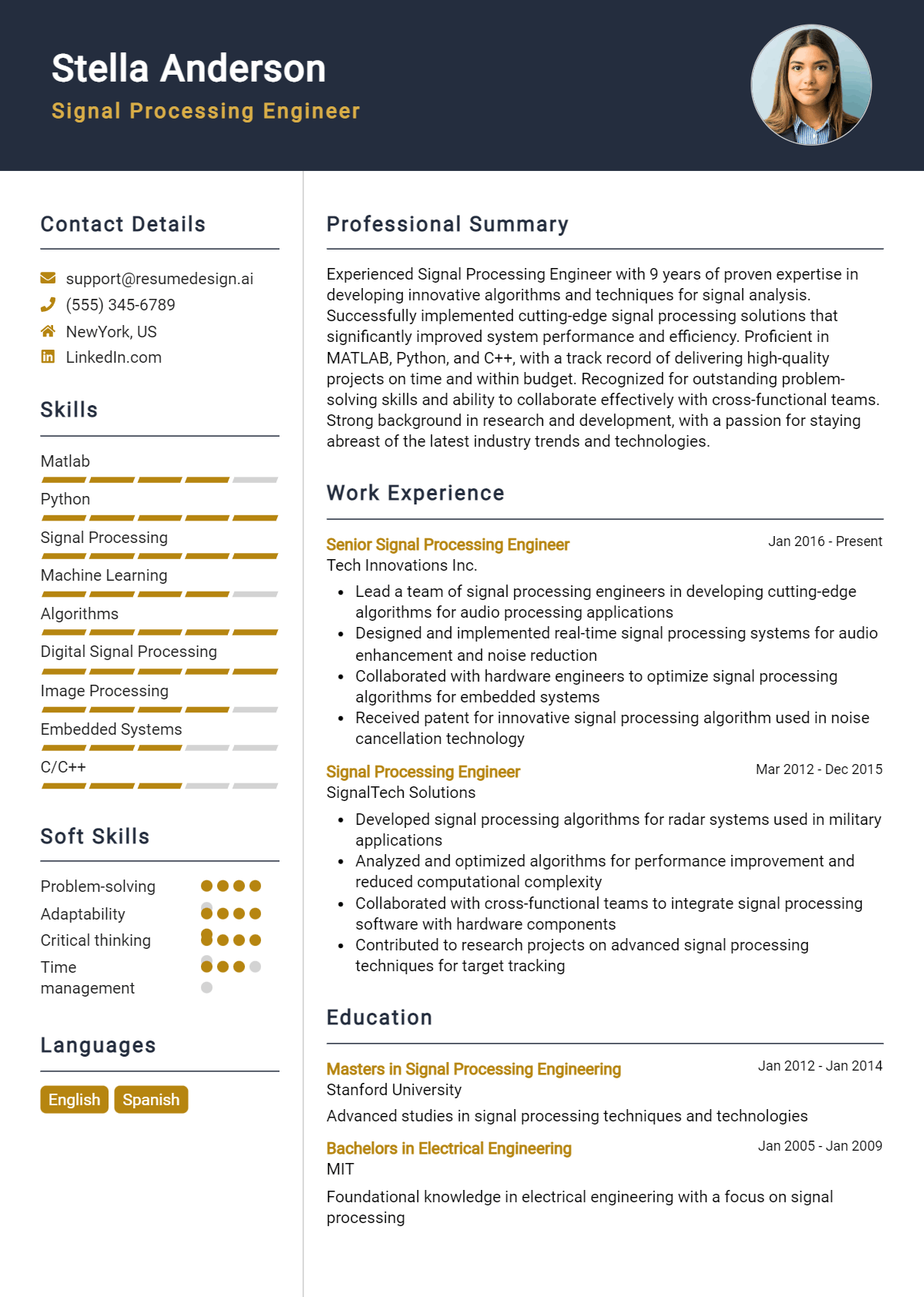 Signal Processing Engineer Resume Example