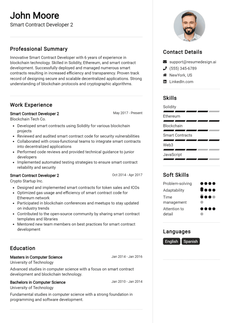 10 Smart Contract Developer Resume Examples And Templates for 2025