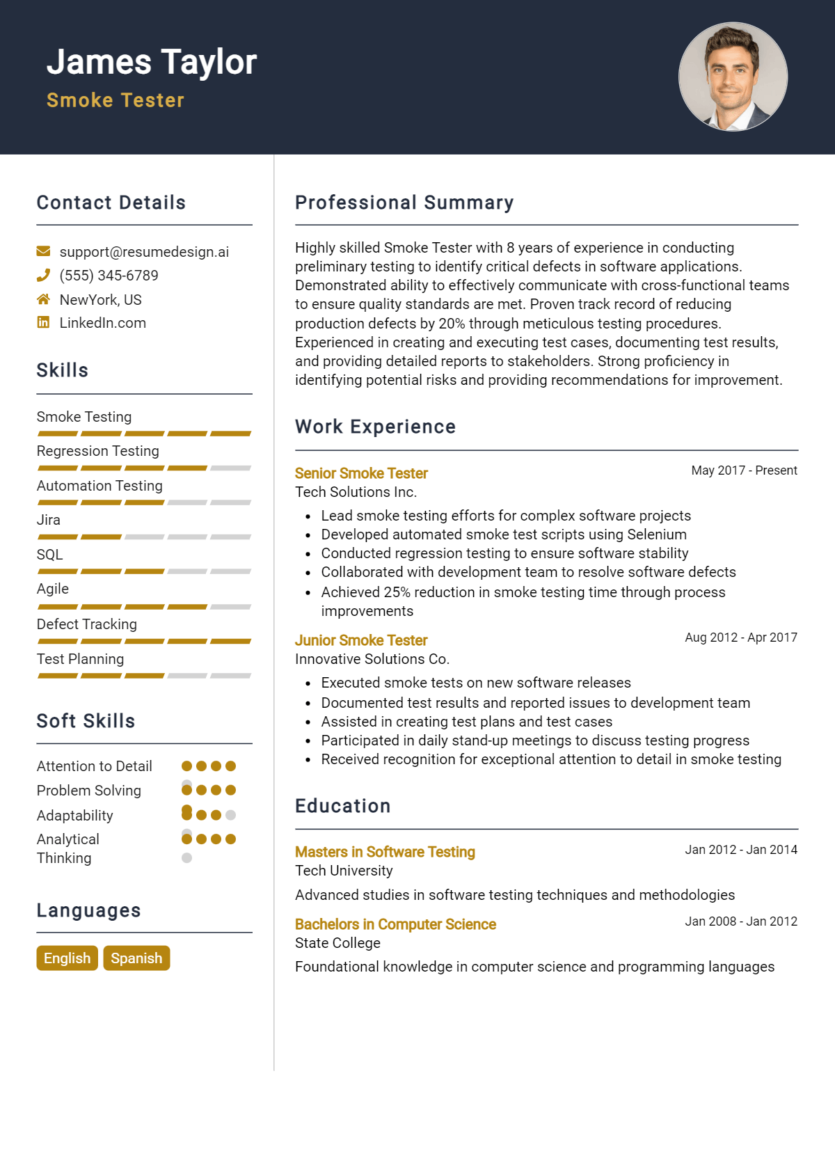 Smoke Tester Resume Example