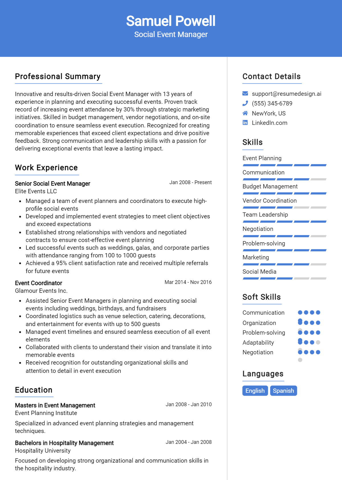 Social Event Manager Resume Example