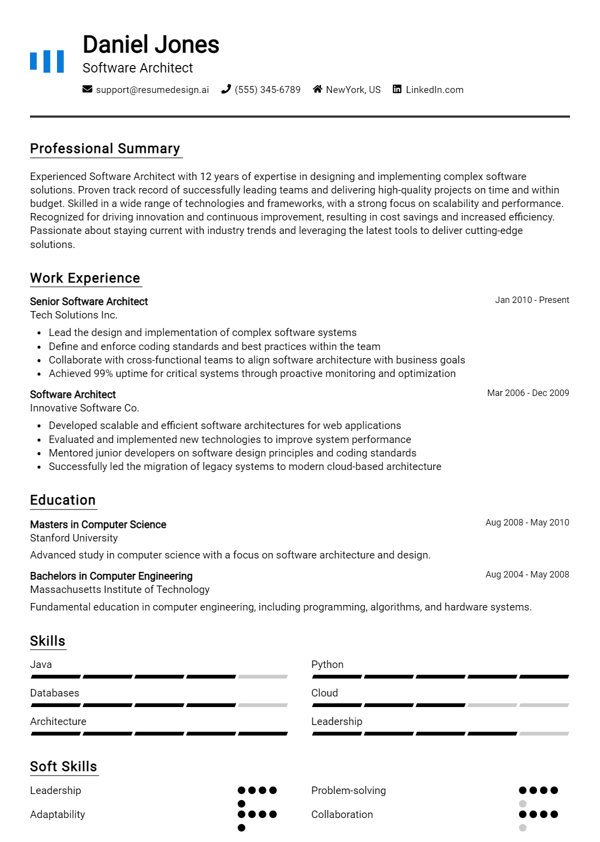 Software Architect Resume Example