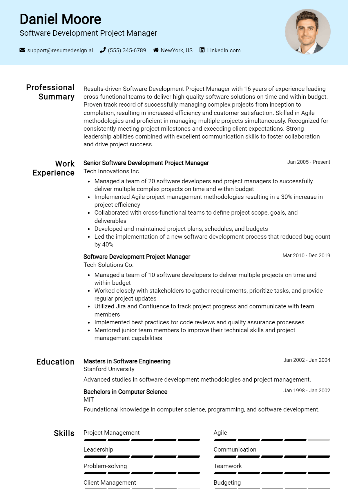 Software Development Project Manager Resume Example