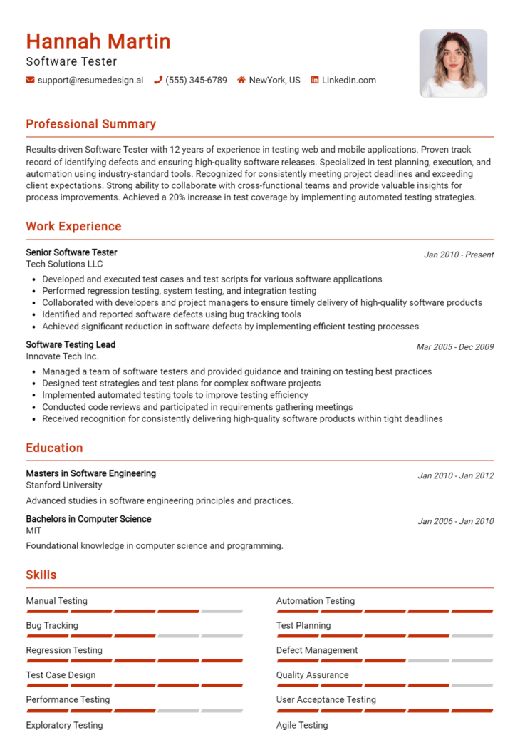 Software Tester Resume Example