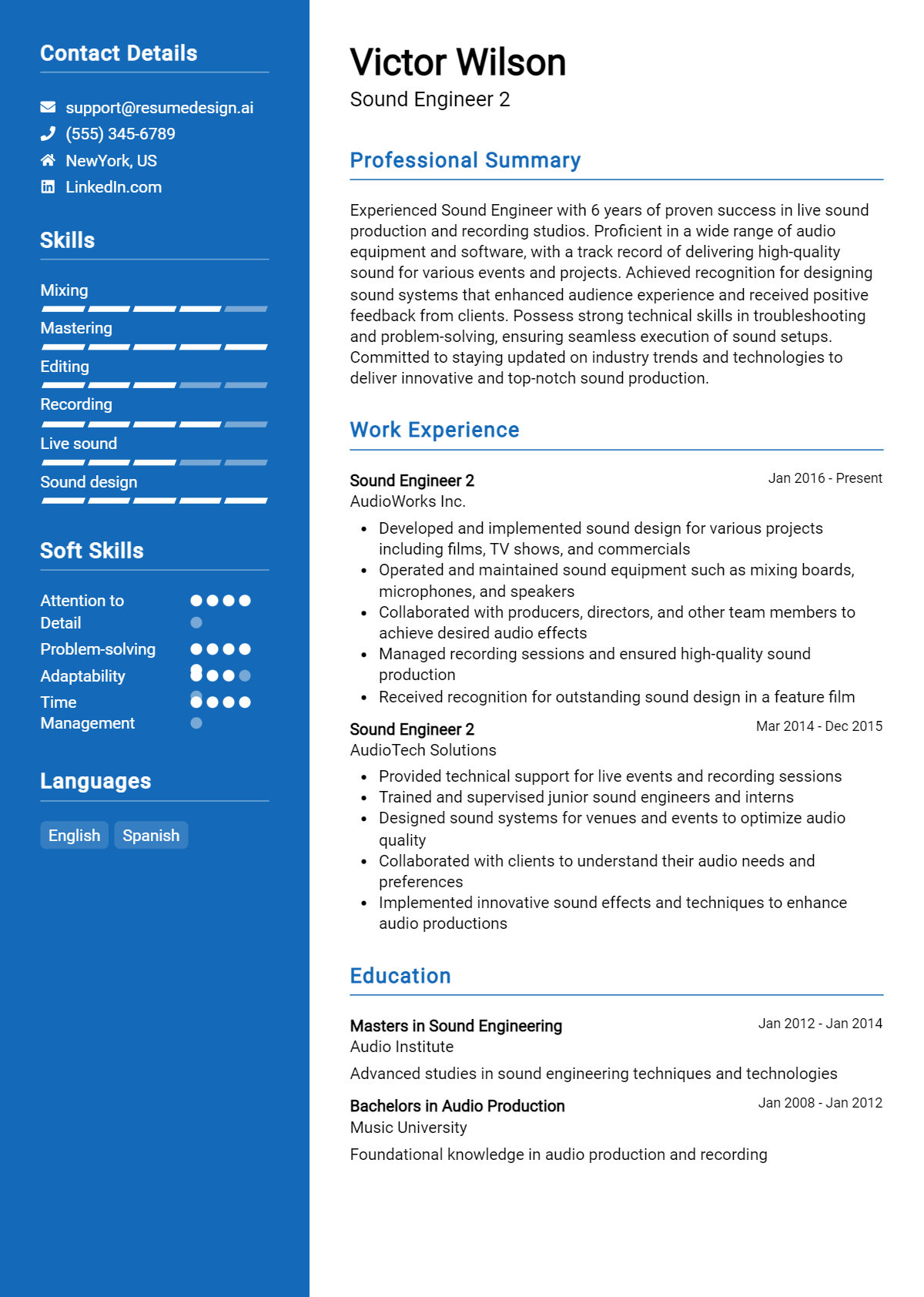 Sound Engineer 2 Resume Example