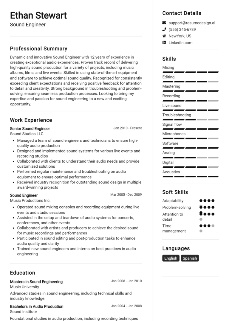 15 Sound Engineer Resume Examples And Templates for 2025