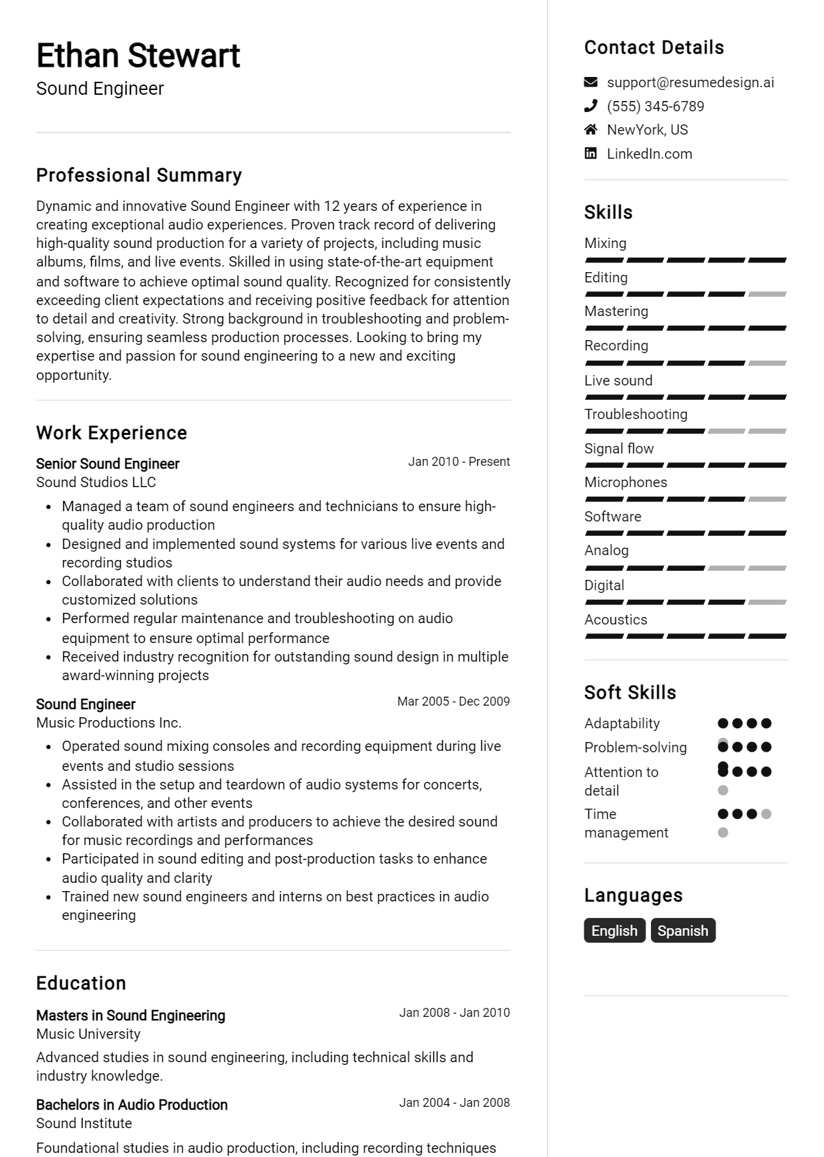 Sound Engineer Resume Example