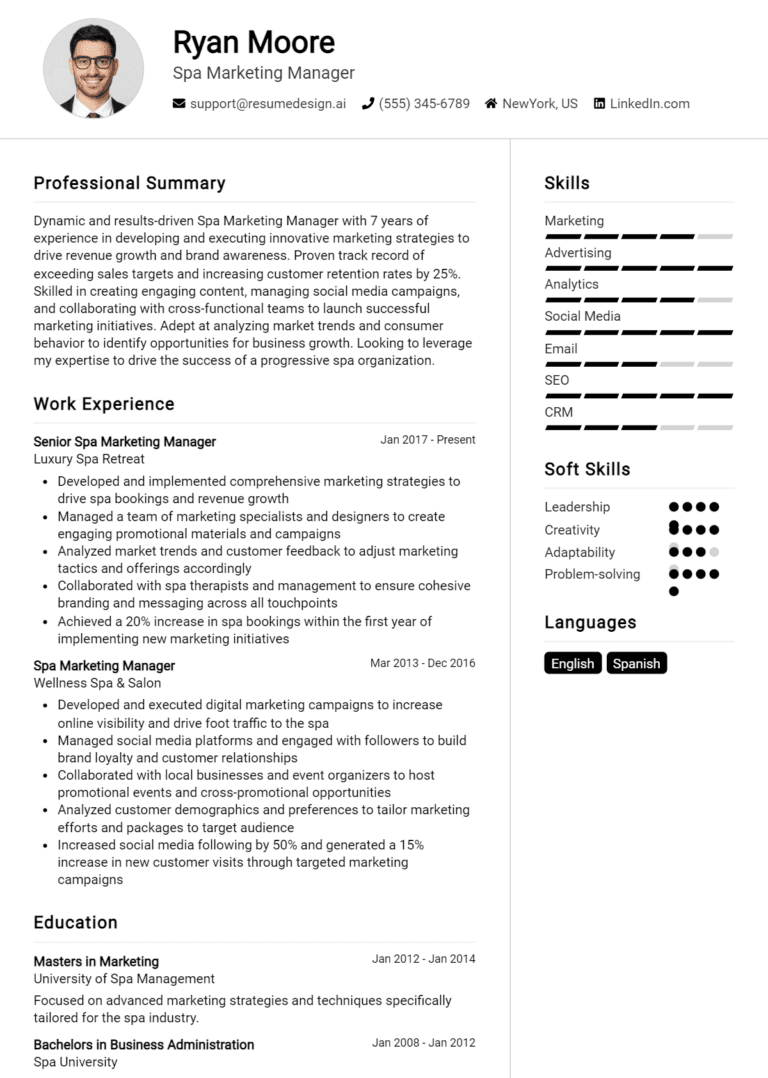 18 Spa Marketing Manager Resume Examples And Templates for 2025: Top Tips
