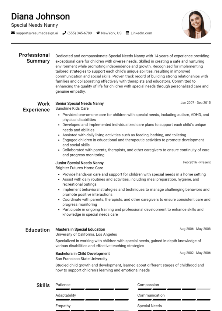 Special Needs Nanny Resume Example