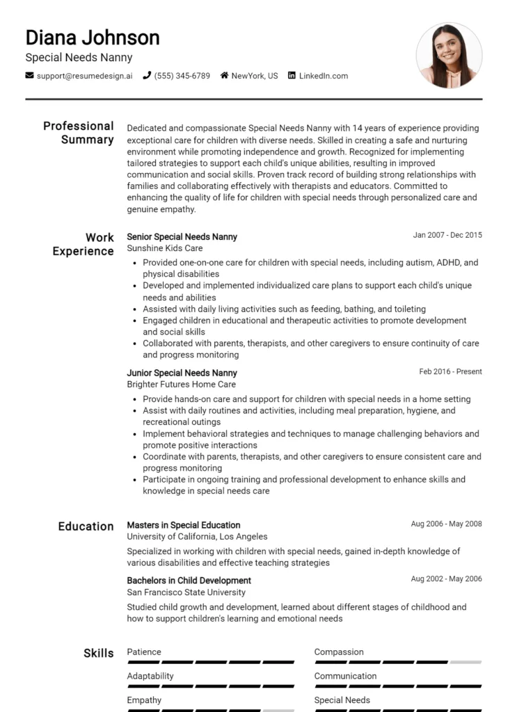 Special Needs Nanny Resume Example