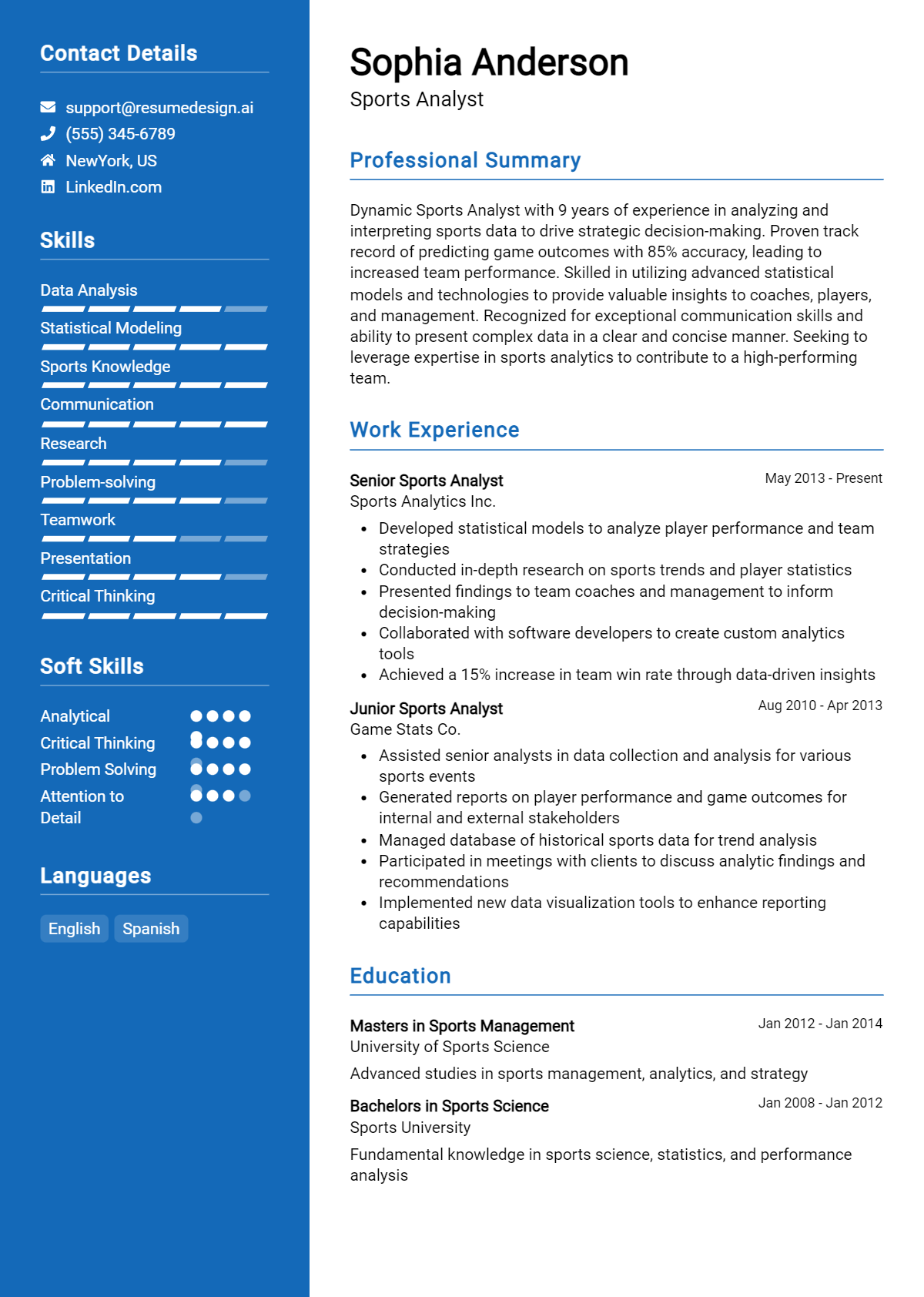 Sports Analyst Resume Example