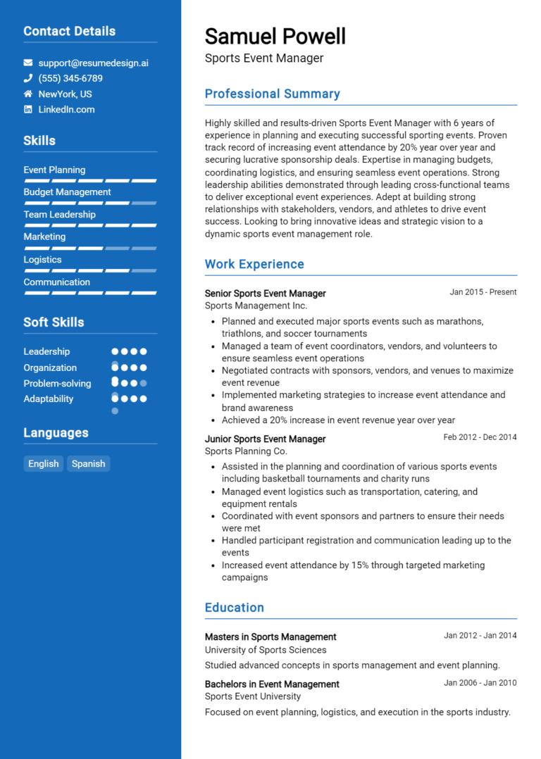 16 Event Manager Resume Examples And Templates for 2024 - ResumeDesign.ai