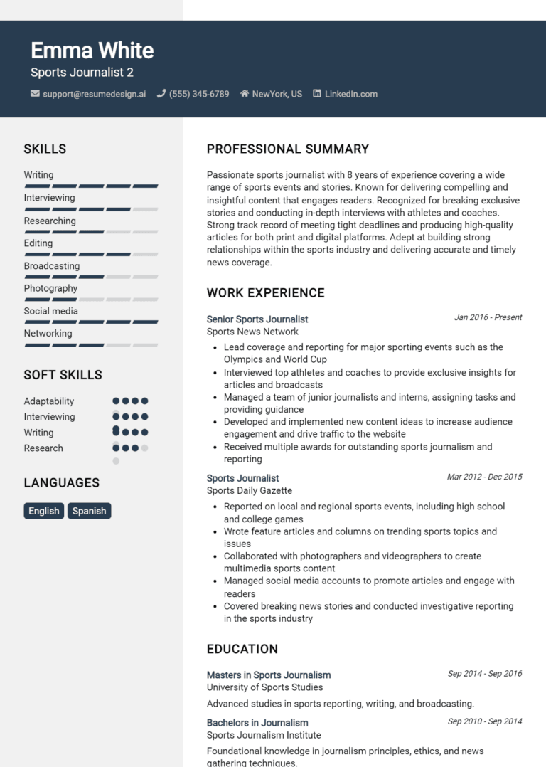 10 Sports Journalist Resume Examples And Templates for 2025