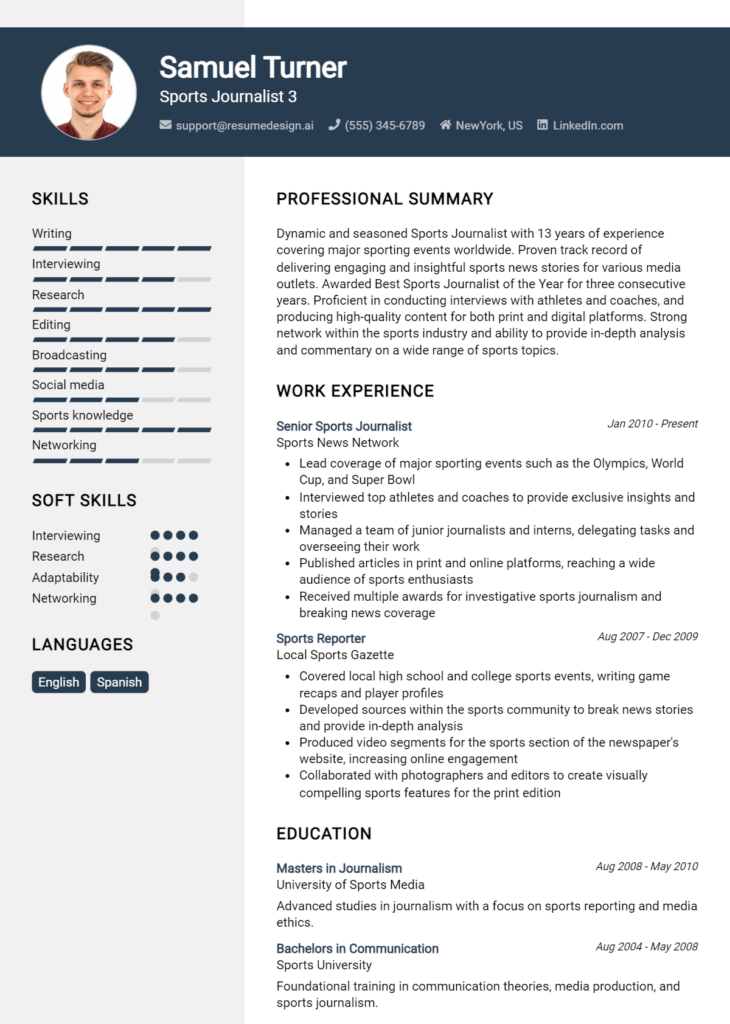 Sports Journalist 3 Resume Example