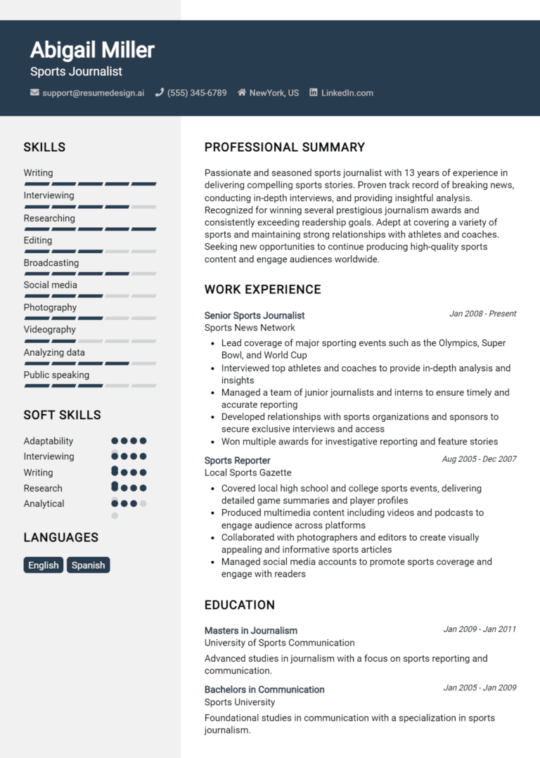 17 Sports Journalist Resume Examples And Templates for 2025